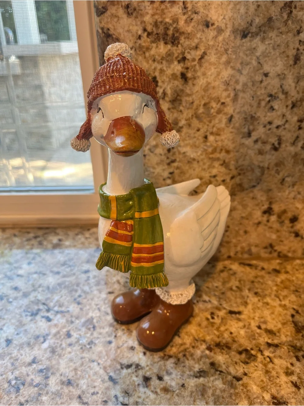 Fall/Thanksgiving Duck/Goose Figurine with Boots, Scarf, and Hat